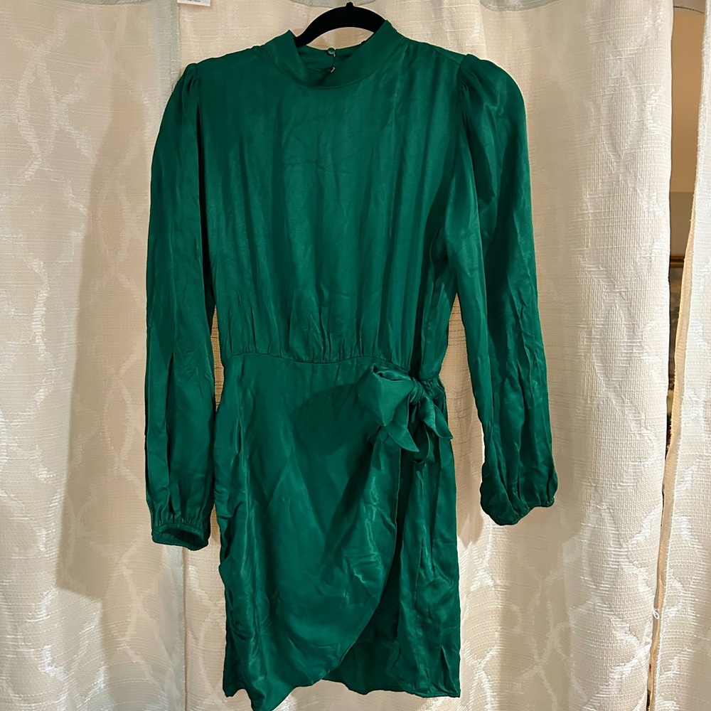 Zara green long sleeve short dress high neck NEW with tags size medium